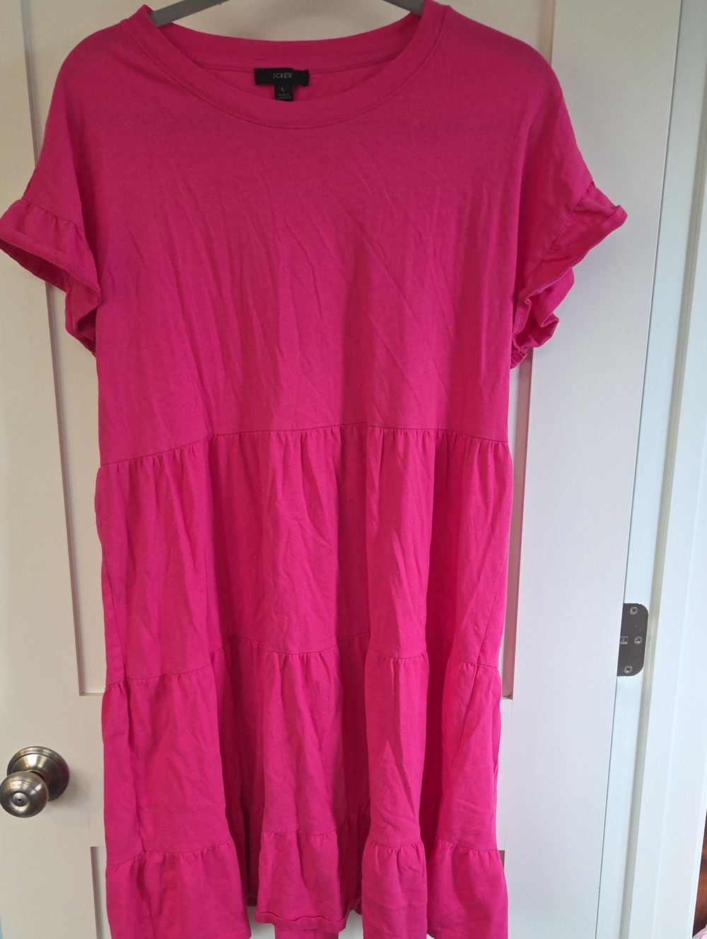 J. Crew Bright Hot Pink Tiered Cotton Dress